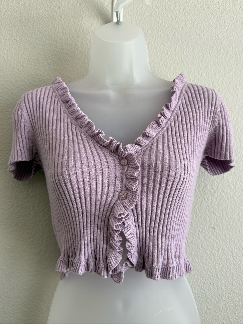 Aeropostale Lavender Knit Cropped top XS Small Ruffle Trim Coquette Fairycore